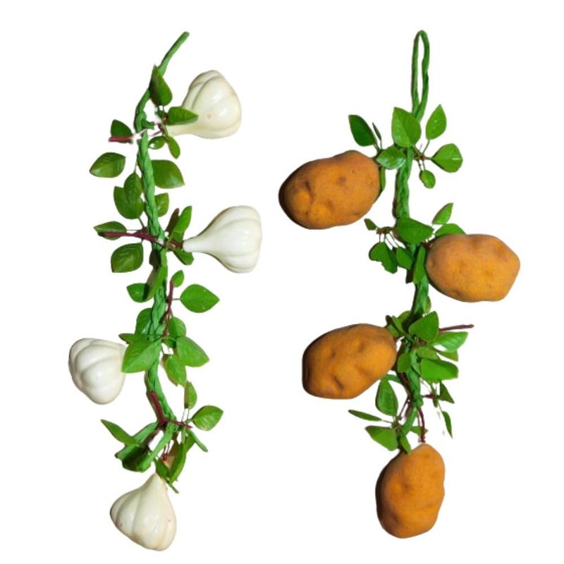 SINGAA Artificial Garlic and Potato Vegetable Plant Hanging String for Home Indoor, Outdoor, Garden,Fruitshop, Stage, Photography, Decoration and Kids Teaching Material (Pack of 2) 60 CM - Image 1