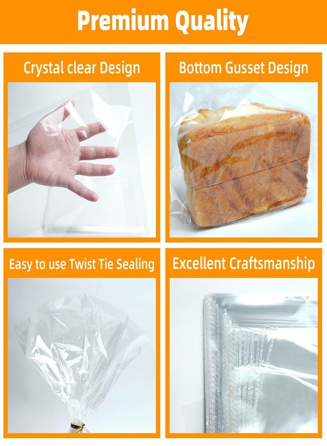 Cupplation Clear Flat Bottom Gusset Bread Bags with Twist Ties, 11x14x3.1 Inches, 50 Pack, Gift Bags for Popcorn, Cookie, Party Favors - Image 3