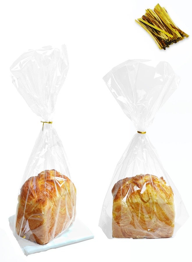 Cupplation Clear Flat Bottom Gusset Bread Bags with Twist Ties, 11x14x3.1 Inches, 50 Pack, Gift Bags for Popcorn, Cookie, Party Favors - Image 1