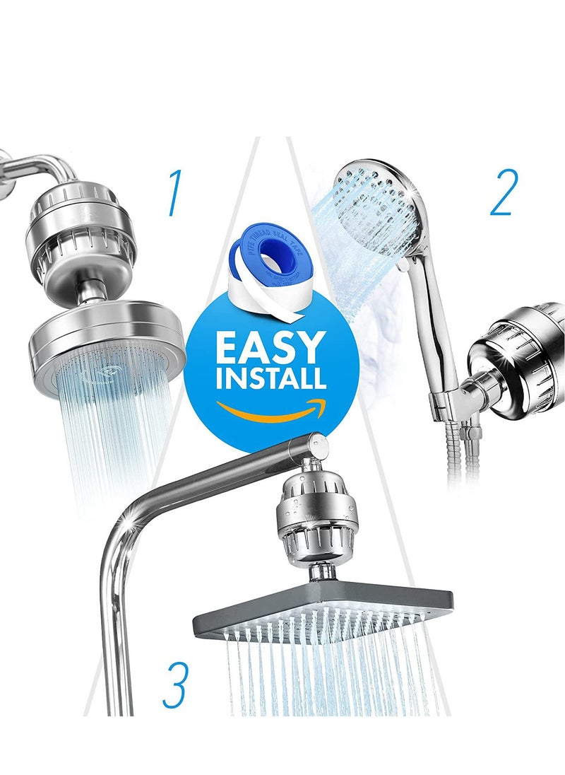 20 Stages Shower Filter for Hard Waterr (2 Cartridges Included) High Output Shower Water Filter for Chlorine and Fluoride Removal, Polished Chrome, Ion Water Softener Cartridge Shower Head System for Bathing to Prevent Dry Skin and Dry Hair