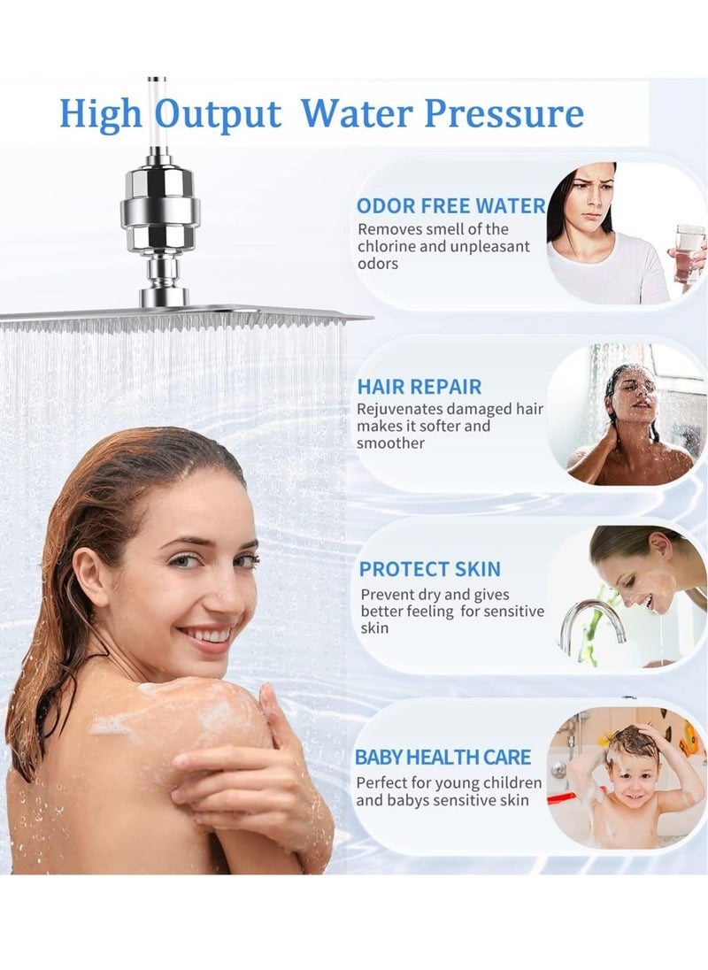 20 Stages Shower Filter for Hard Waterr (2 Cartridges Included) High Output Shower Water Filter for Chlorine and Fluoride Removal, Polished Chrome, Ion Water Softener Cartridge Shower Head System for Bathing to Prevent Dry Skin and Dry Hair