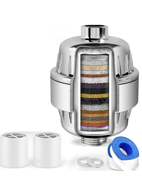 20 Stages Shower Filter for Hard Waterr (2 Cartridges Included) High Output Shower Water Filter for Chlorine and Fluoride Removal, Polished Chrome, Ion Water Softener Cartridge Shower Head System for Bathing to Prevent Dry Skin and Dry Hair