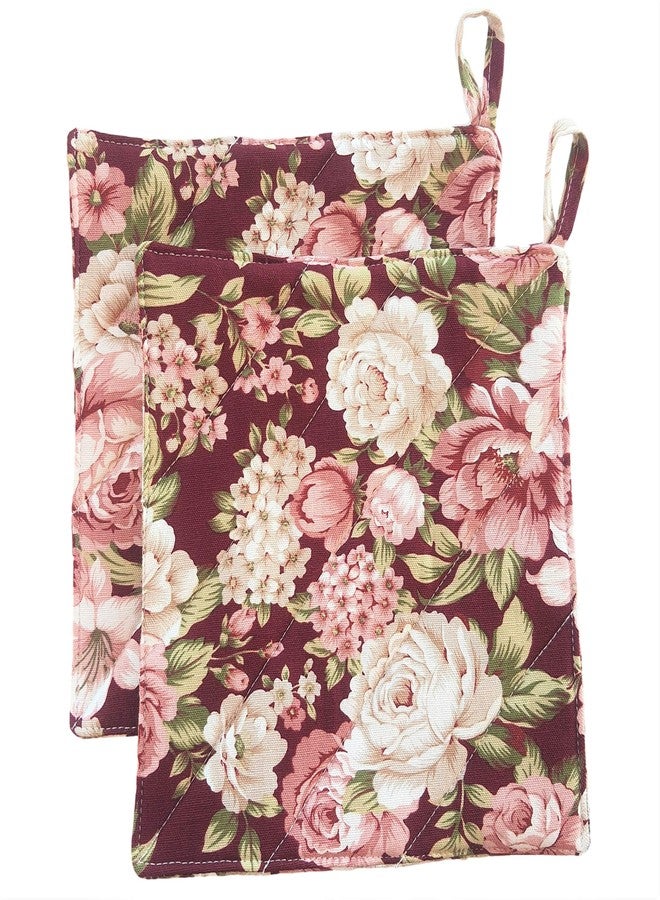 CUSHYSTORE Canvas Pot Holder Oven Pads Potholders for Cooking Kitchen 7.75", 2 Packs (Red Rose Garden) - Image 1