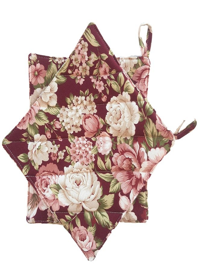 CUSHYSTORE Canvas Pot Holder Oven Pads Potholders for Cooking Kitchen 7.75", 2 Packs (Red Rose Garden) - Image 3