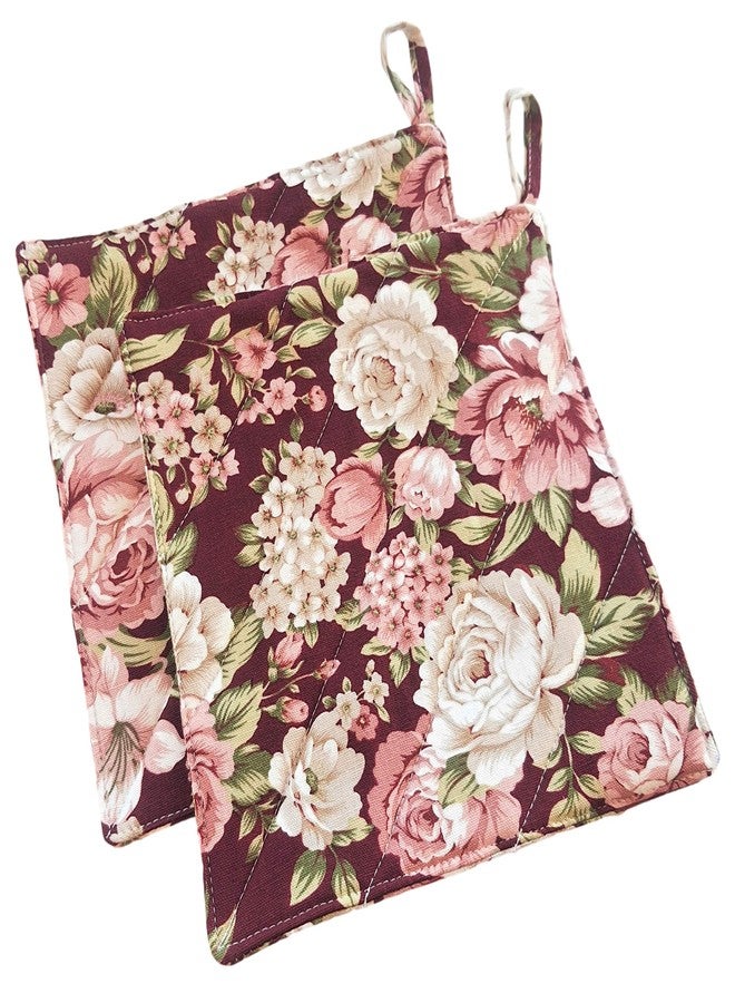 CUSHYSTORE Canvas Pot Holder Oven Pads Potholders for Cooking Kitchen 7.75", 2 Packs (Red Rose Garden) - Image 5