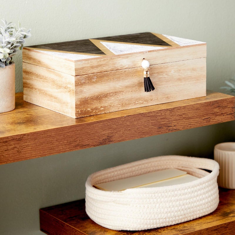 Juvale Wooden Box with Hinged Lid - Jewelry Storage for Rings & Trinkets - Decorative Storage Box for Coffee Table & Nightstand - 9.5 x 5.9 x 3.2 in, Pack of 1, Brown - Image 2