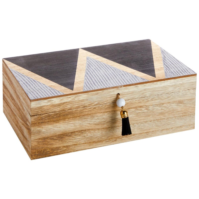 Juvale Wooden Box with Hinged Lid - Jewelry Storage for Rings & Trinkets - Decorative Storage Box for Coffee Table & Nightstand - 9.5 x 5.9 x 3.2 in, Pack of 1, Brown - Image 1