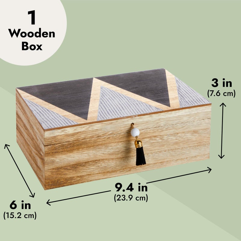 Juvale Wooden Box with Hinged Lid - Jewelry Storage for Rings & Trinkets - Decorative Storage Box for Coffee Table & Nightstand - 9.5 x 5.9 x 3.2 in, Pack of 1, Brown - Image 3