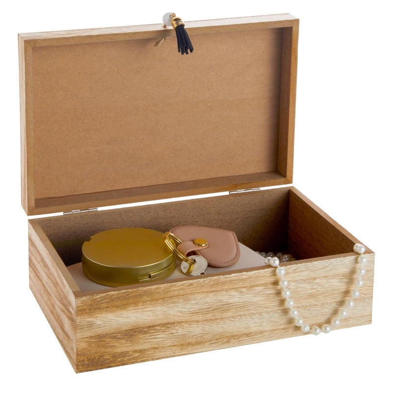 Juvale Wooden Box with Hinged Lid - Jewelry Storage for Rings & Trinkets - Decorative Storage Box for Coffee Table & Nightstand - 9.5 x 5.9 x 3.2 in, Pack of 1, Brown - Image 4