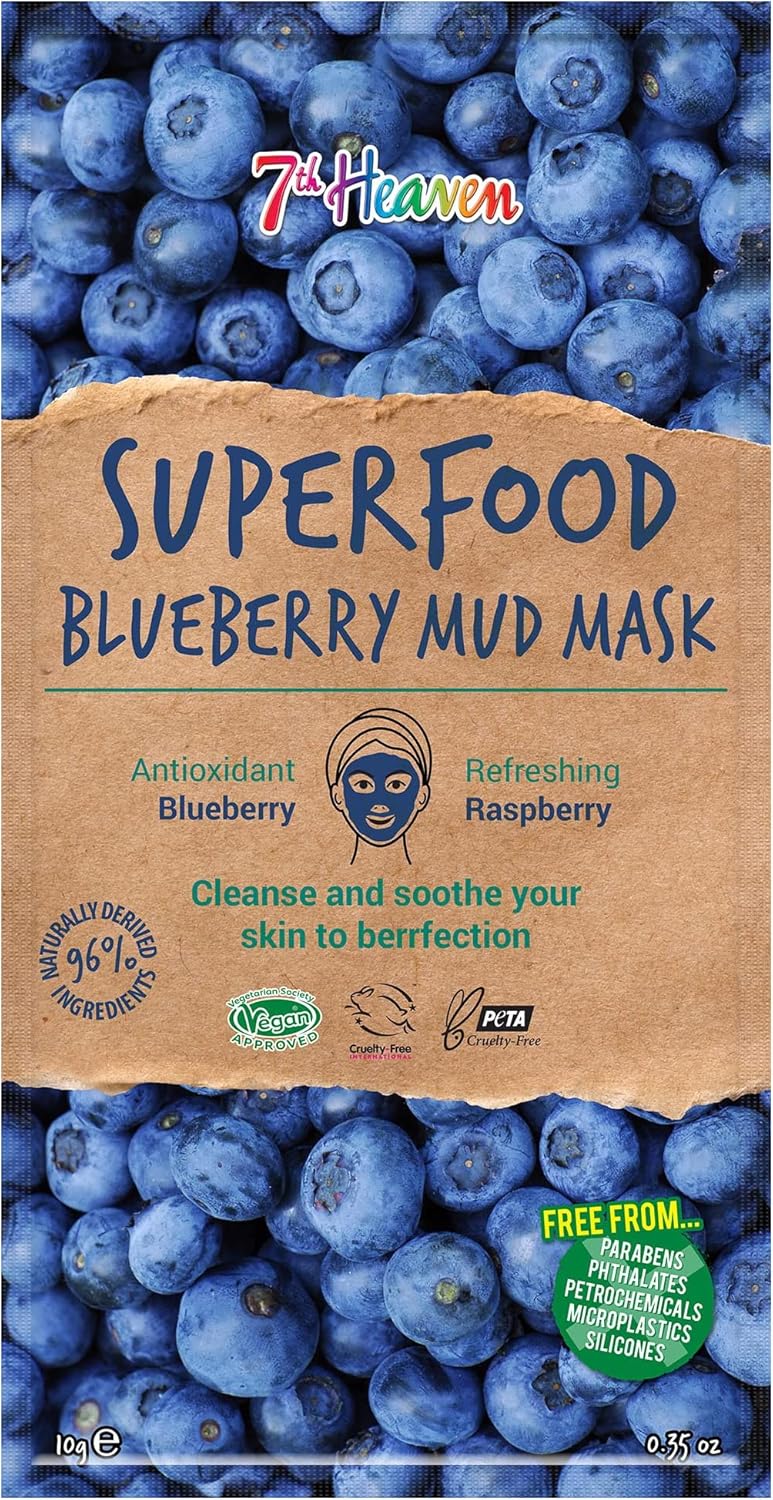 7th Heaven Superfood Blueberry Mud Face Mask with Refreshing Raspberry and Antioxidant Blueberry to Soothe and Hydrate Skin Ideal for All Skin Types