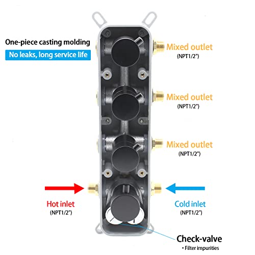 Drettyer 3 Outlets Shower Faucet Valve with Diverter - All Function Can Run Together, 3 Way Concealed Shower Control Valve Kit Mixer Mixing (Matte Black, 4 Handle) - Image 2