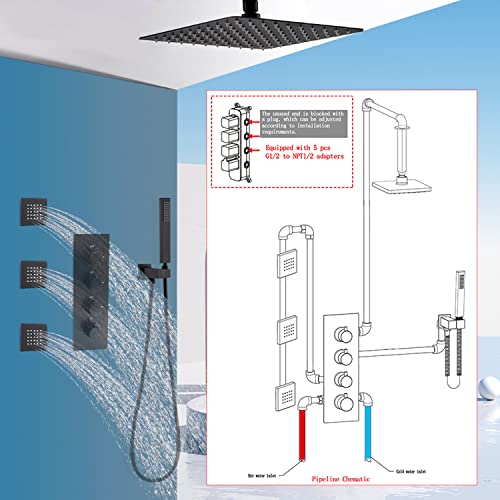 Drettyer 3 Outlets Shower Faucet Valve with Diverter - All Function Can Run Together, 3 Way Concealed Shower Control Valve Kit Mixer Mixing (Matte Black, 4 Handle) - Image 5