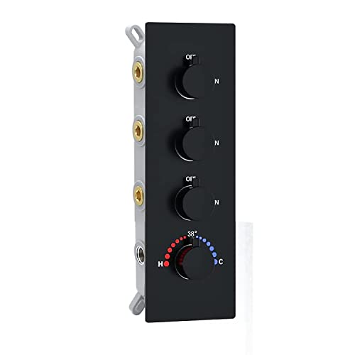 Drettyer 3 Outlets Shower Faucet Valve with Diverter - All Function Can Run Together, 3 Way Concealed Shower Control Valve Kit Mixer Mixing (Matte Black, 4 Handle) - Image 1