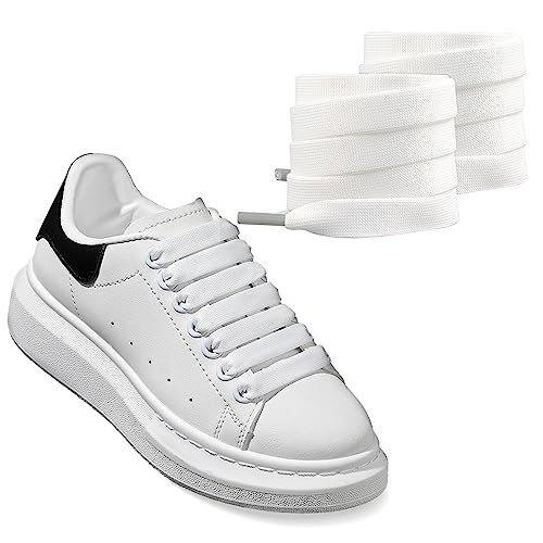UamGlsob 2 Pairs 1/2''(1.2cm) Flat Thick Shoe Laces for Skate Shoes, Jumbo Fat Wide Shoelaces, Chunky Shoe Strings Replacement Laces for Alexander Mcqueen Sneakers (White, 54''/140cm) - Image 1