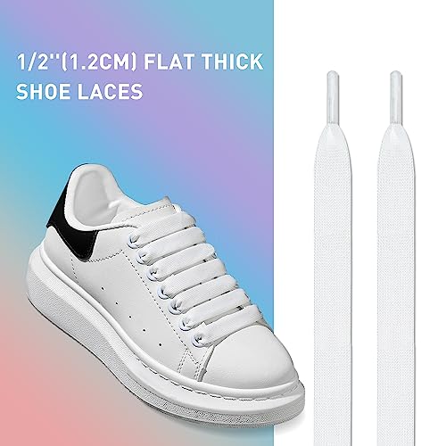 UamGlsob 2 Pairs 1/2''(1.2cm) Flat Thick Shoe Laces for Skate Shoes, Jumbo Fat Wide Shoelaces, Chunky Shoe Strings Replacement Laces for Alexander Mcqueen Sneakers (White, 54''/140cm) - Image 2