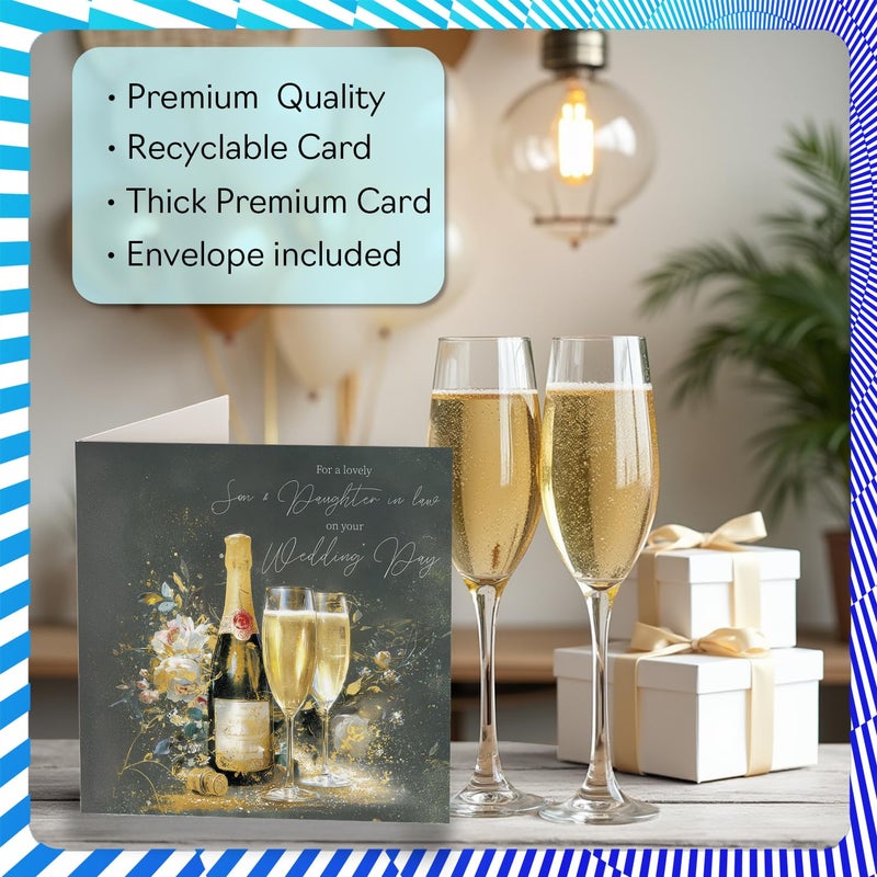 Stuff4 Gold Son & Daughter in Law Wedding Card - Gold Champagne - Happy Wedding Card from Dad Mum  5.7 Inch Golden Marriage Congrats Well Done Greeting Cards - Image 3