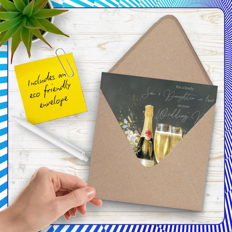 Stuff4 Gold Son & Daughter in Law Wedding Card - Gold Champagne - Happy Wedding Card from Dad Mum  5.7 Inch Golden Marriage Congrats Well Done Greeting Cards - Image 5