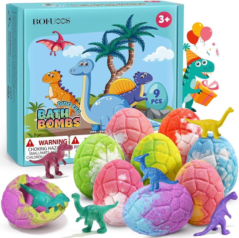 Bofuoos Dinosaur Bath Bombs Advent Calendar Pack of 9 with Surprise Toy, Safe Natural Ingredients for Children, Birthday Christmas Gifts, Stocking Fillers for Boys (36+ Months) - Image 1
