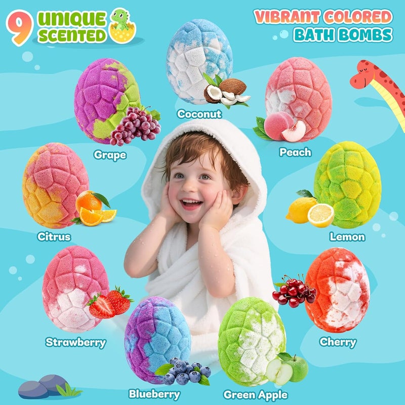 Bofuoos Dinosaur Bath Bombs Advent Calendar Pack of 9 with Surprise Toy, Safe Natural Ingredients for Children, Birthday Christmas Gifts, Stocking Fillers for Boys (36+ Months) - Image 4