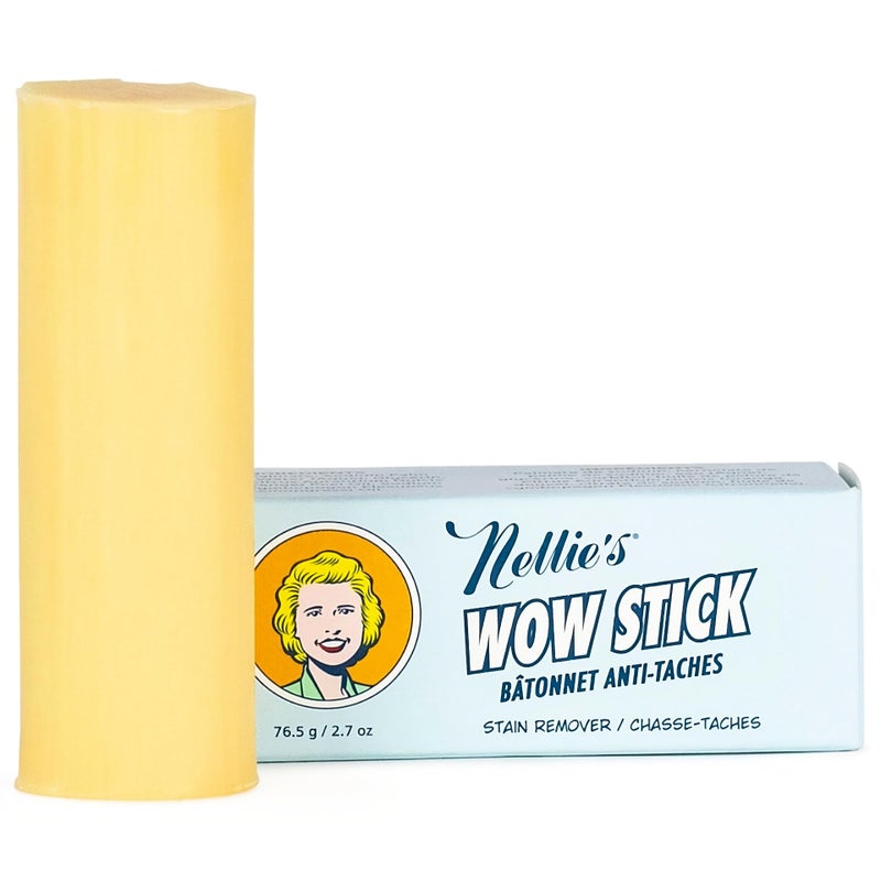 Nellies Wow Stick Stain Remover for Fabrics Clothes Cleans Grass Makeup Wine Grease Coffee Blood for Laundry PlantBased 27 oz