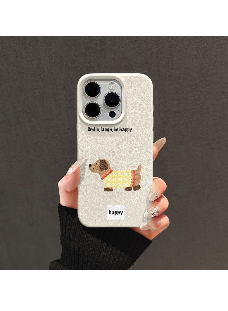 NIBEMINENT Yellow Sweater Sausage Dog Protective TPU Case Cover For iPhone 14 Plus, White