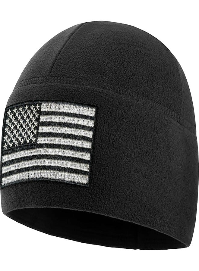 Temple Tape Tactical Beanie Hat - American Flag Fleece Winter Watch Cap - Military Hats for Men - Mens Army Beanies - Black - One Size - Image 1
