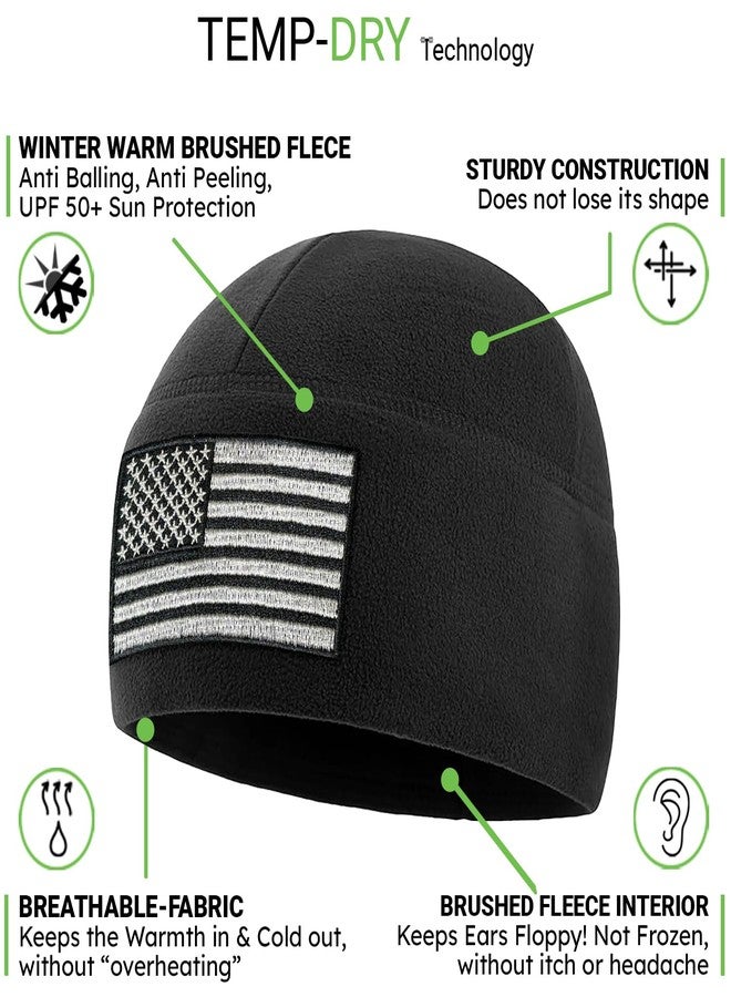 Temple Tape Tactical Beanie Hat - American Flag Fleece Winter Watch Cap - Military Hats for Men - Mens Army Beanies - Black - One Size - Image 2