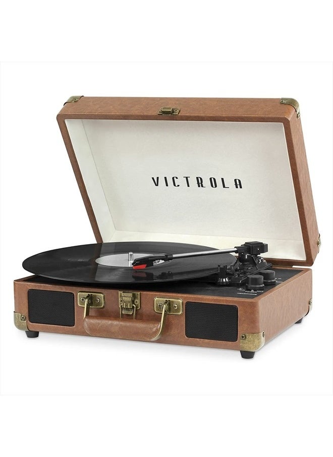 VICTROLA Vintage 3-Speed Bluetooth Portable Suitcase Record Player with Built-in Speakers | Upgraded Turntable Audio Sound|Brown, Model Number: VSC-550BT-BRW  - Image 1