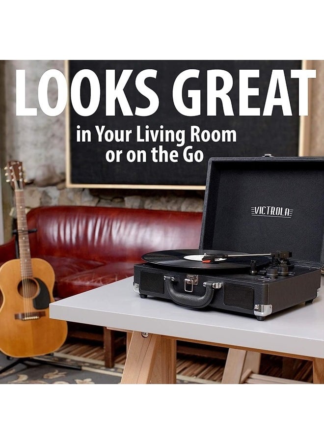 VICTROLA Vintage 3-Speed Bluetooth Portable Suitcase Record Player with Built-in Speakers | Upgraded Turntable Audio Sound|Brown, Model Number: VSC-550BT-BRW  - Image 5
