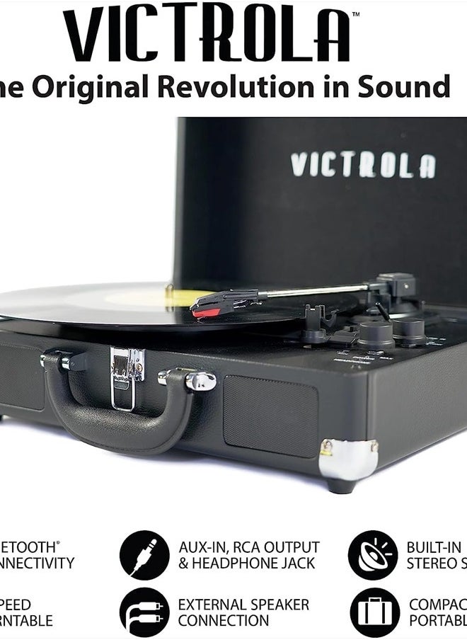 VICTROLA Vintage 3-Speed Bluetooth Portable Suitcase Record Player with Built-in Speakers | Upgraded Turntable Audio Sound|Brown, Model Number: VSC-550BT-BRW  - Image 3