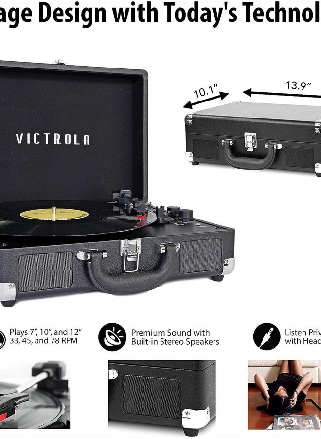 VICTROLA Vintage 3-Speed Bluetooth Portable Suitcase Record Player with Built-in Speakers | Upgraded Turntable Audio Sound|Brown, Model Number: VSC-550BT-BRW  - Image 4