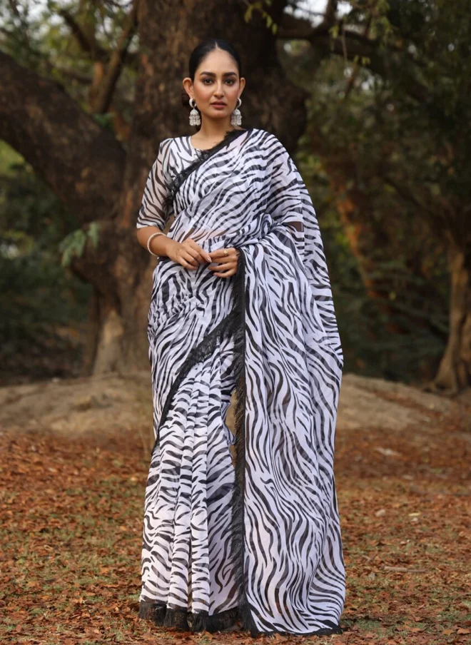 أيه كيه إس Striped Organza Saree for Women