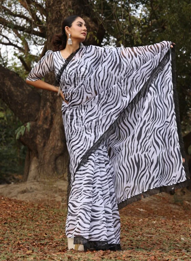 أيه كيه إس Striped Organza Saree for Women