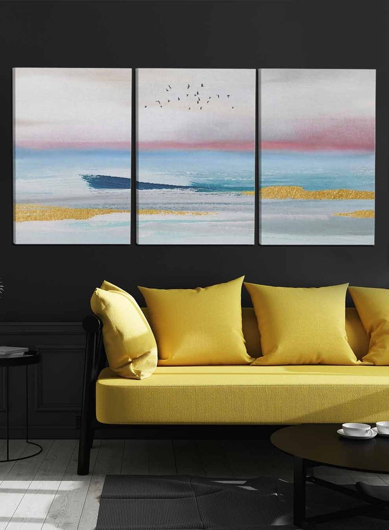 LOWHA مجموعة من 3 لوحات فنية جدارية من القماش، مشدودة على إطار خشبي، لوحات زيتية تجريدية للبحر، للمنزل، غرفة المعيشة، ديكور المكتب - Image 2