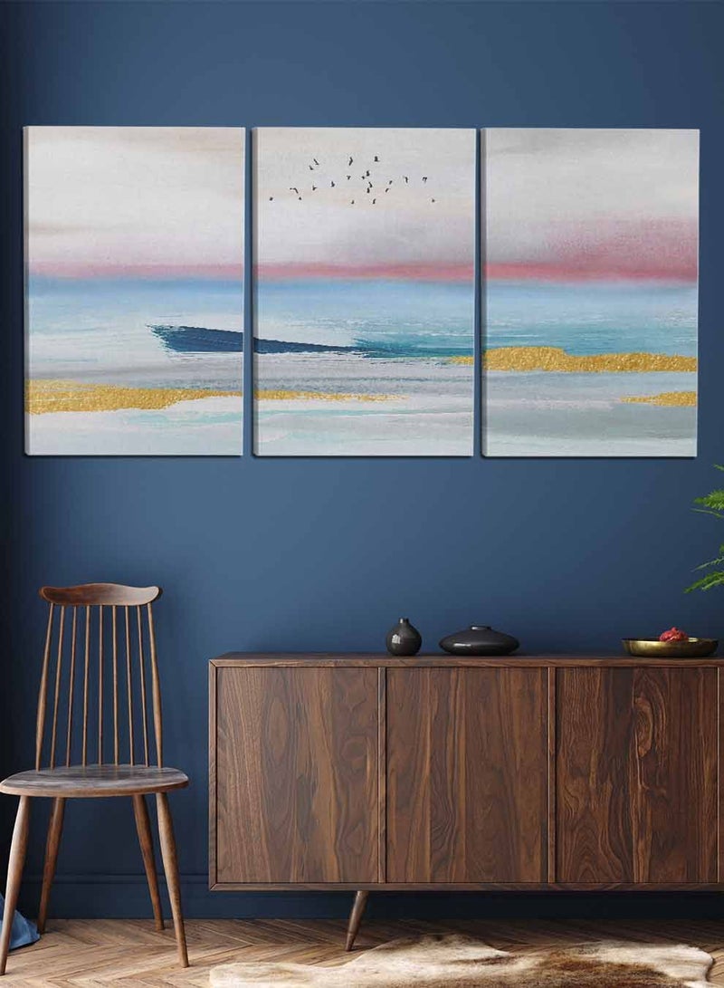 LOWHA مجموعة من 3 لوحات فنية جدارية من القماش، مشدودة على إطار خشبي، لوحات زيتية تجريدية للبحر، للمنزل، غرفة المعيشة، ديكور المكتب - Image 3