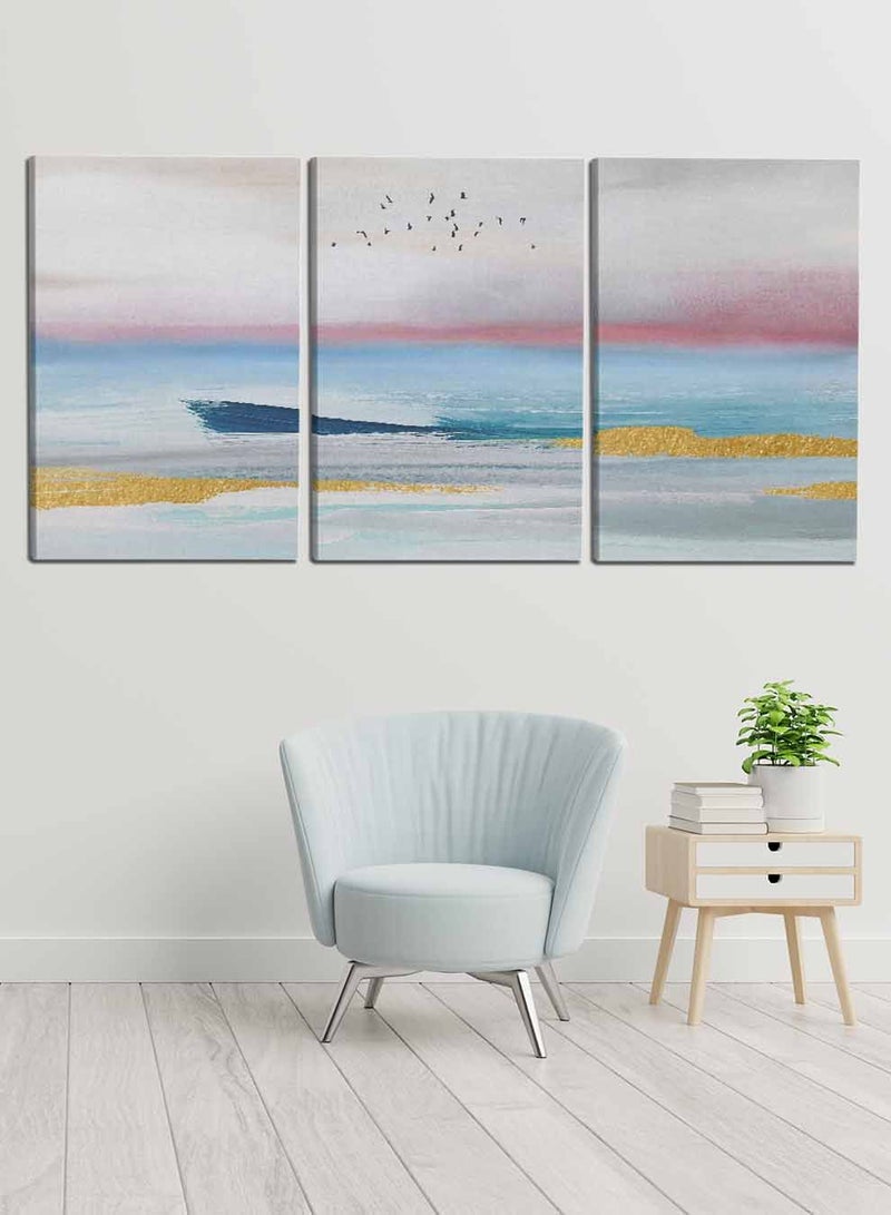 LOWHA مجموعة من 3 لوحات فنية جدارية من القماش، مشدودة على إطار خشبي، لوحات زيتية تجريدية للبحر، للمنزل، غرفة المعيشة، ديكور المكتب - Image 4