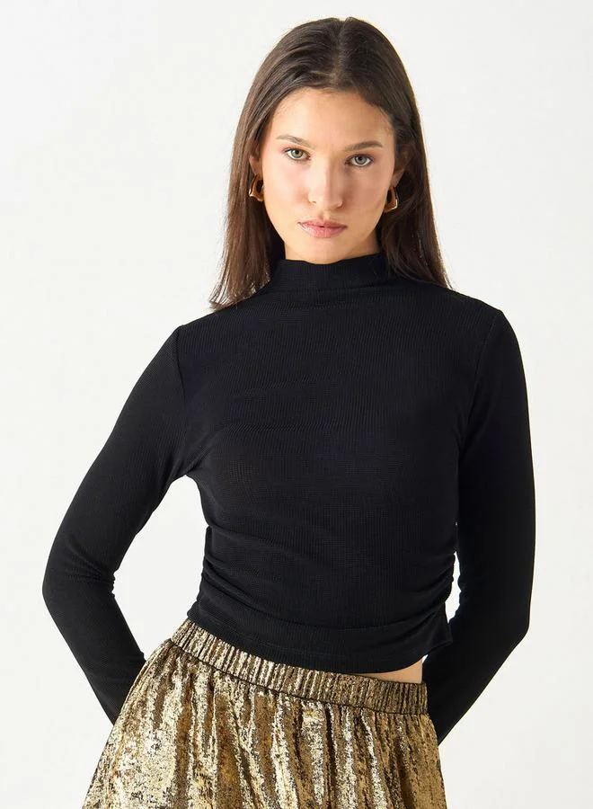 2Xtremz 2Xtremz Textured High Neck Top with Long Sleeves
