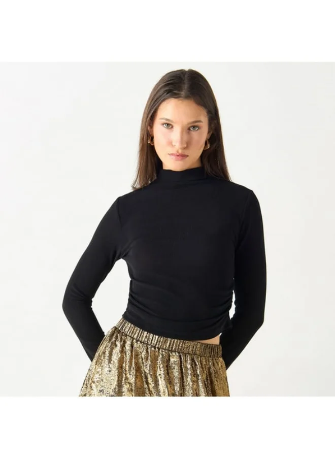 2Xtremz 2Xtremz Textured High Neck Top with Long Sleeves