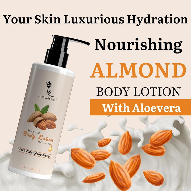 LA'BANGERRY LABANGERRY Almond  Vitamin E Body Lotion  For Dry  Dull Skin  With Deep Moisture Lotion  Hydrates  Moisturizes Skin  For Women  Men  150 ml - Image 2
