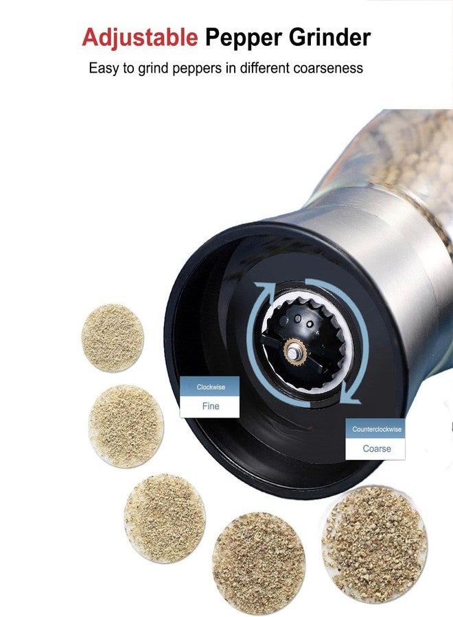 TooWoom Pepper Grinder Salt Grinder, 8inch Stainless Steel Pepper Mill w/Adjustable Coarseness, Refillable Salt with Funnel, Cleaning Brush, Manual Pepper Grinder for Black Peppercorns - Image 3