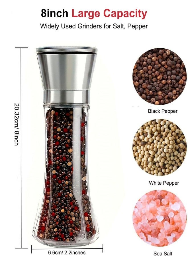 TooWoom Pepper Grinder Salt Grinder, 8inch Stainless Steel Pepper Mill w/Adjustable Coarseness, Refillable Salt with Funnel, Cleaning Brush, Manual Pepper Grinder for Black Peppercorns - Image 2
