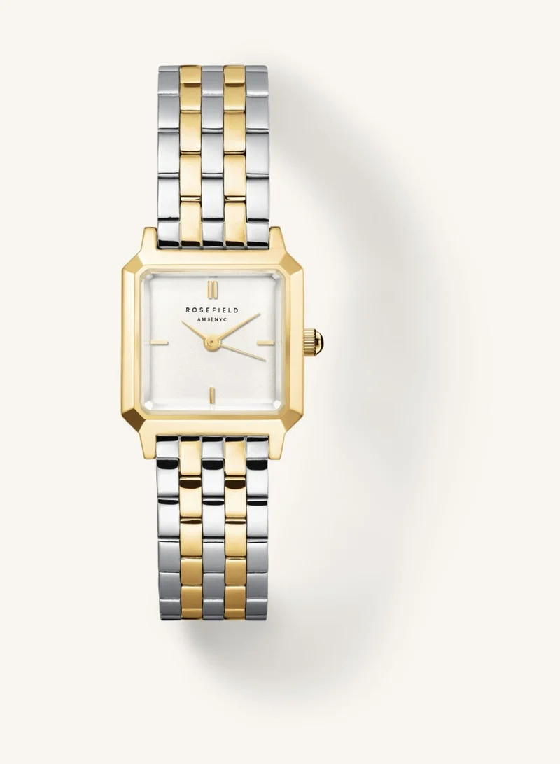 Women's Boxelle Square Analogue Watch, White Matte Dial, Two-Tone Steel Bracelet