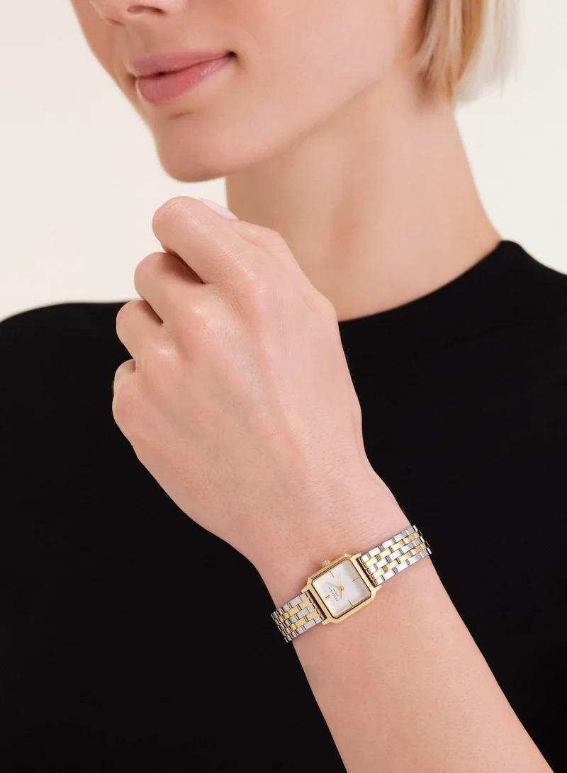 Rosefield Women's Boxelle Square Analogue Watch, White Matte Dial, Two-Tone Steel Bracelet