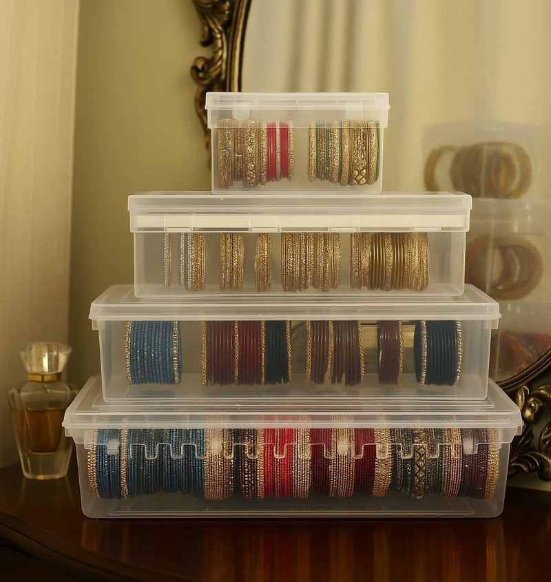 UpStyle Adjustable rod Bangle Box Chudi Set Organizer Jewellery Storage Display Box for Bangles Bracelet Wrist Watch Hair Bands Scrunchies, Transparent (Set Of 3 Boxes) (4 RODS + 2 RODS + 1ROD) - Image 2