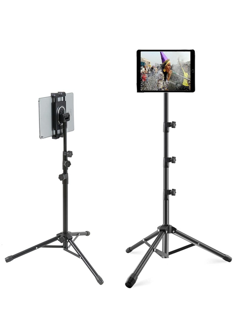 ELTRAZONE Tripod Stand Tablet Holder: Adjustable Height Tripod Stand Foldable Phone Holder Phone Tripod Stand Floor Tablet Cradle Bracket for 4.7-12.9 Inch iPhone 13 Pro Samsung Tab iPad Mini Galaxy - Image 1