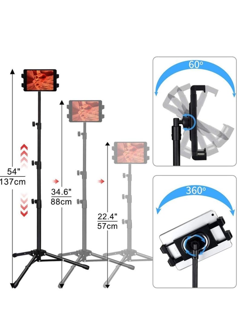 ELTRAZONE Tripod Stand Tablet Holder: Adjustable Height Tripod Stand Foldable Phone Holder Phone Tripod Stand Floor Tablet Cradle Bracket for 4.7-12.9 Inch iPhone 13 Pro Samsung Tab iPad Mini Galaxy - Image 5