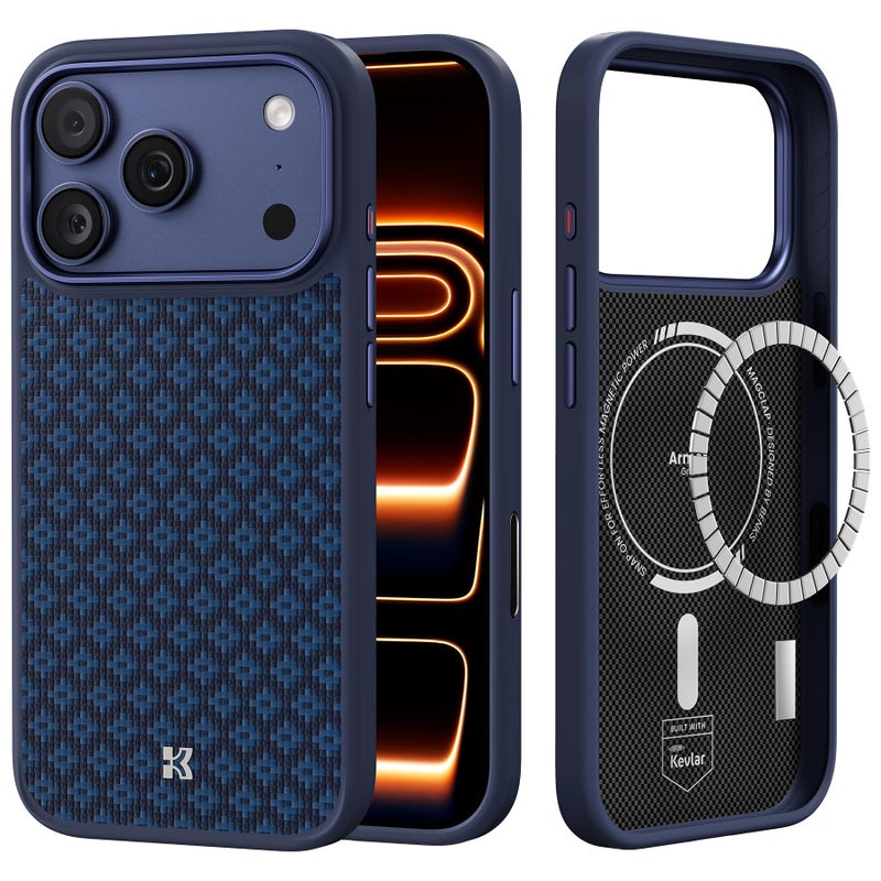 Benks حافظة BENKS ArmorGrid ArmorPro لجهاز iPhone 17 Pro Max مع زر التحكم في الكاميرا، [متوافقة مع Magsafe] حافظة واقية من الدرجة العسكرية مصنوعة من ألياف دو بونت كيفلار، زرقاء - Image 1
