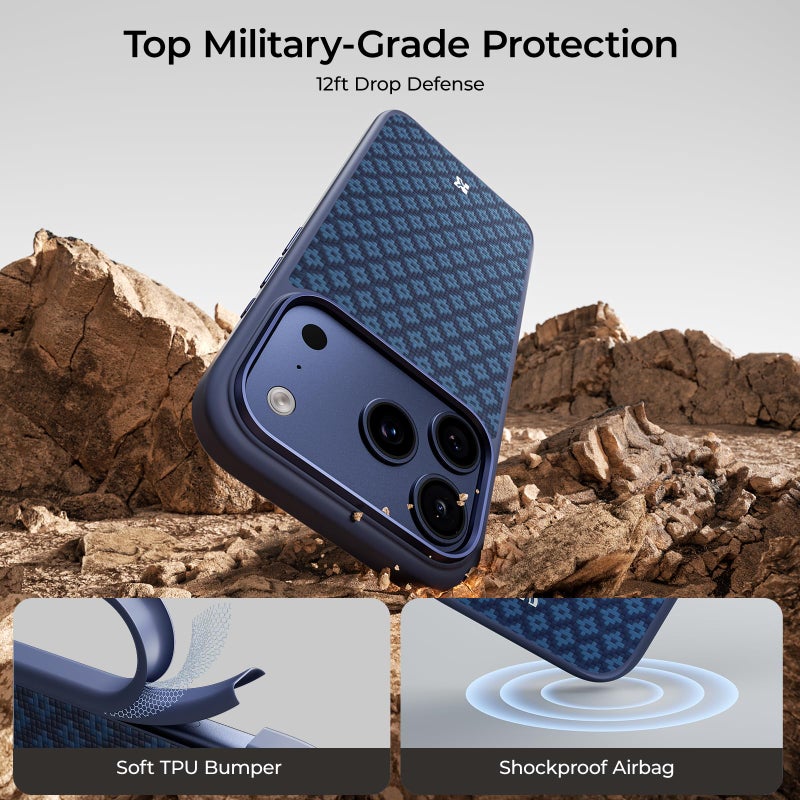 Benks حافظة BENKS ArmorGrid ArmorPro لجهاز iPhone 17 Pro Max مع زر التحكم في الكاميرا، [متوافقة مع Magsafe] حافظة واقية من الدرجة العسكرية مصنوعة من ألياف دو بونت كيفلار، زرقاء - Image 5