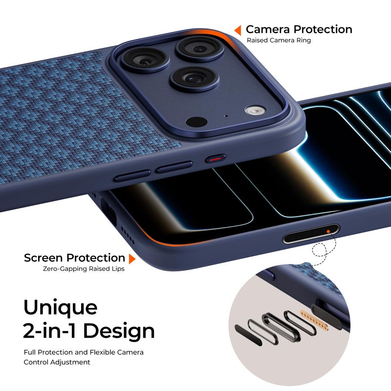 Benks حافظة BENKS ArmorGrid ArmorPro لجهاز iPhone 17 Pro Max مع زر التحكم في الكاميرا، [متوافقة مع Magsafe] حافظة واقية من الدرجة العسكرية مصنوعة من ألياف دو بونت كيفلار، زرقاء - Image 3