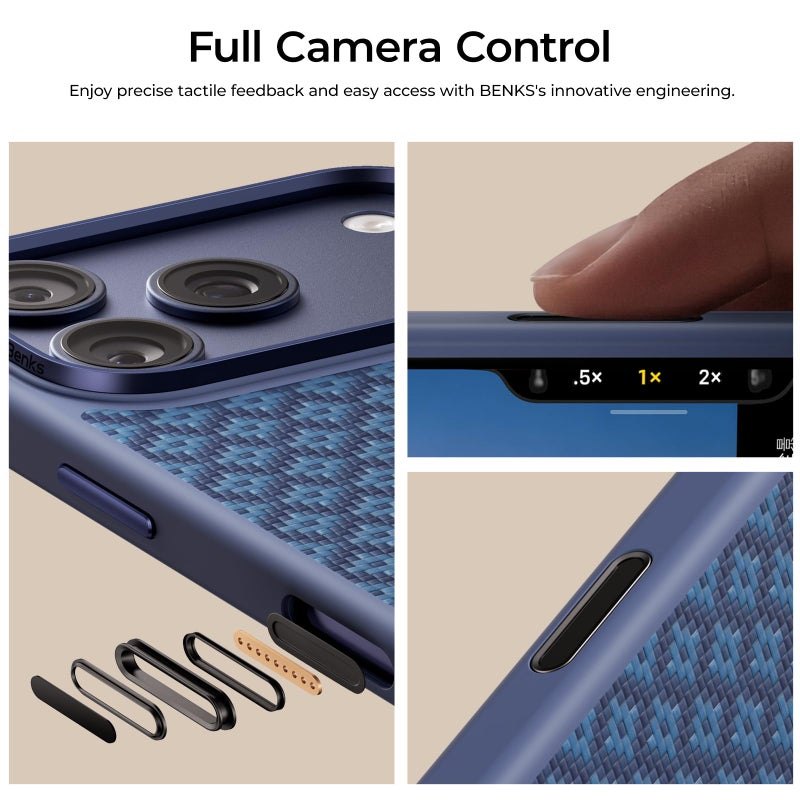Benks حافظة BENKS ArmorGrid ArmorPro لجهاز iPhone 17 Pro Max مع زر التحكم في الكاميرا، [متوافقة مع Magsafe] حافظة واقية من الدرجة العسكرية مصنوعة من ألياف دو بونت كيفلار، زرقاء - Image 4